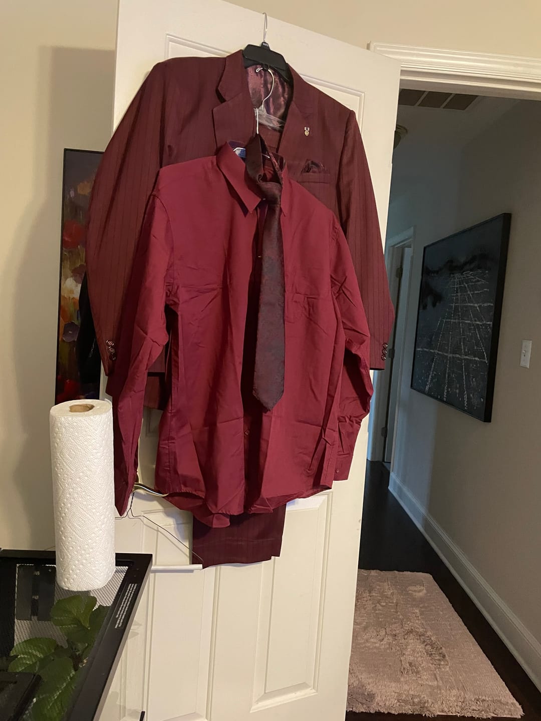 Customer photo review of Ties2you Burgundy Tie for Mens Silk Floral Wedding Necktie Pocket Square Cufflinks