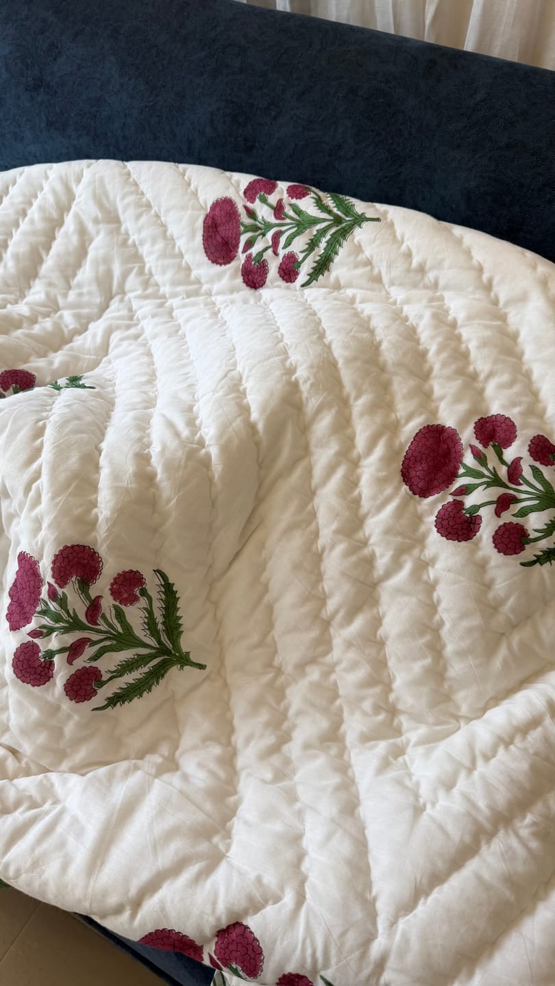 Customer photo review of Ona Bloom Organic Muslin Blanket — Hand Block Printed