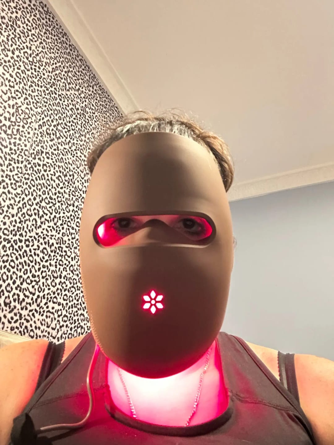 Customer photo review of LED Red Light Therapy Face & Neck Mask for Skin Renewal