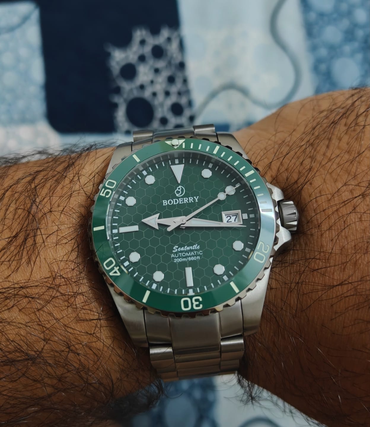 Customer photo review of SEATURTLE.OCEAN(TITANIUM) - Automatic Titanium Diver Watch | Turtle Green/Ti-bracelet