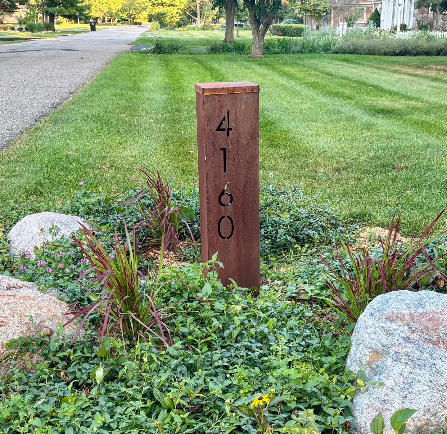 Customer photo review of Personalized Metal Address Garden Column – Custom House Number Sculpture | Rusted Steel Outdoor Yard Sign