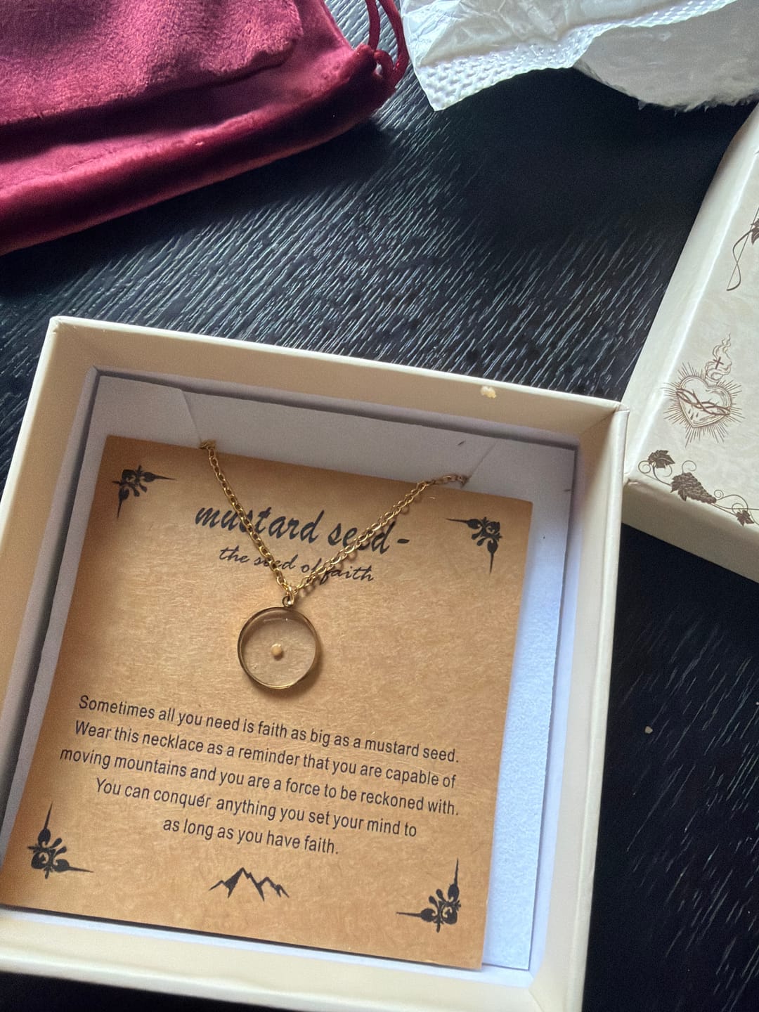 Customer photo review of Christianartworkshop Minimalist Mustard Seed Mountain Necklace: Faith Expression in Daily Wear