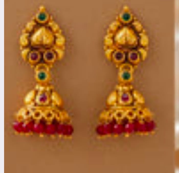 Customer photo review of Golden Traditional Manga Motif Green Red Stones 925 Sterling Silver Red Bead Drop Jhumka for Women