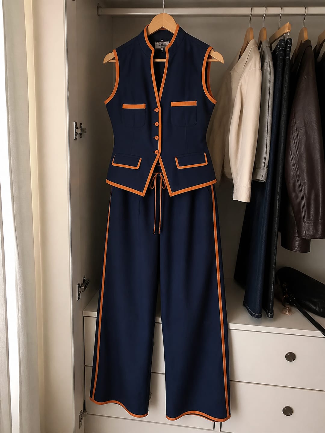 Customer photo review of High Waisted Wide Leg Contrast Color Drawstring Pockets Pants Trousers