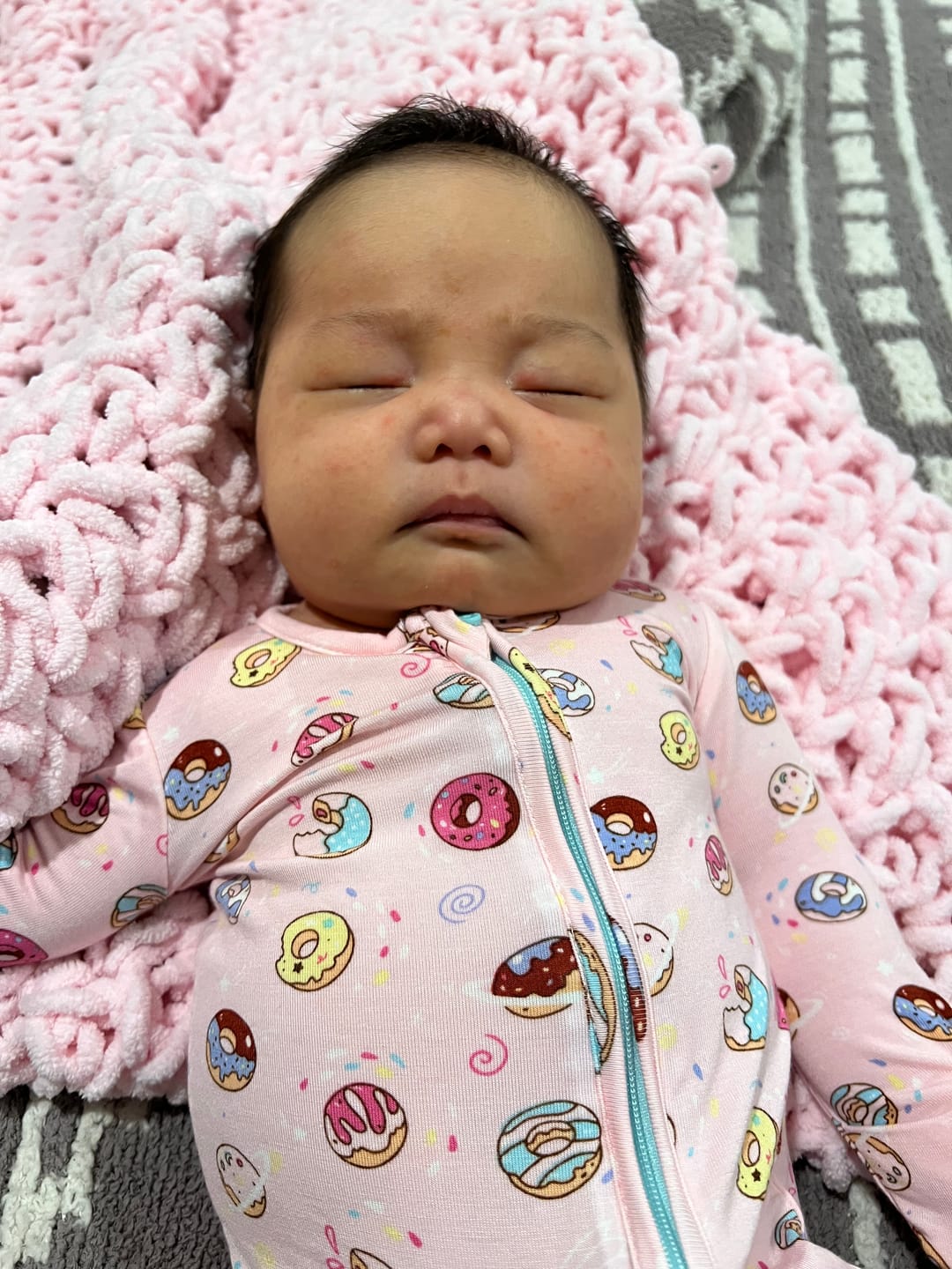 Customer photo review of Pink Space Donut Bamboo Convertible Footie
