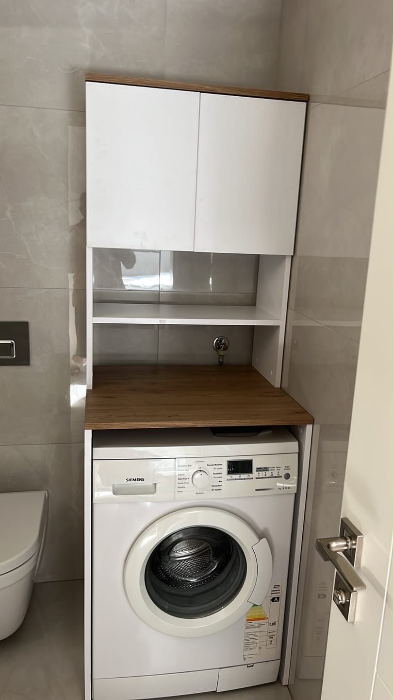 Customer photo review of Rani KD101 Çamaşır Makinesi Dolabı 3 Raflı Kapaklı Banyo Dolabı Beyaz - Sepet Ceviz