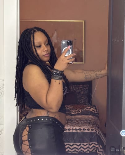 Customer photo review of Criss-Cross Studded Skinny