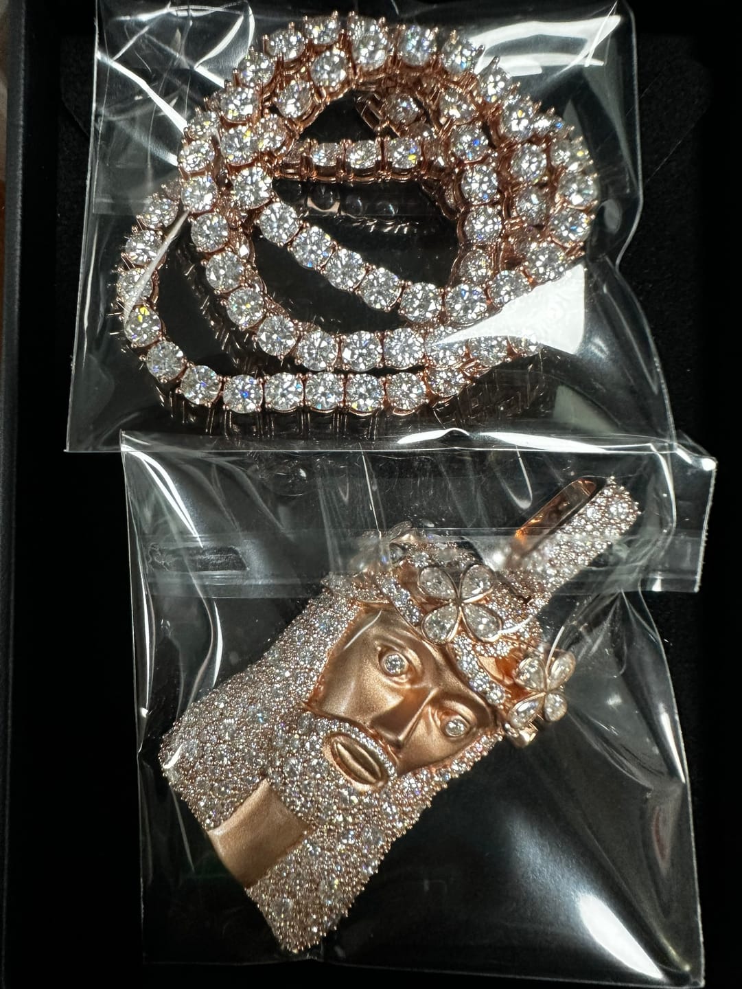 Customer photo review of 2.5Inch Tall Mosaic Setting Jesus Pendant Matt Finish Moissanite Diamond