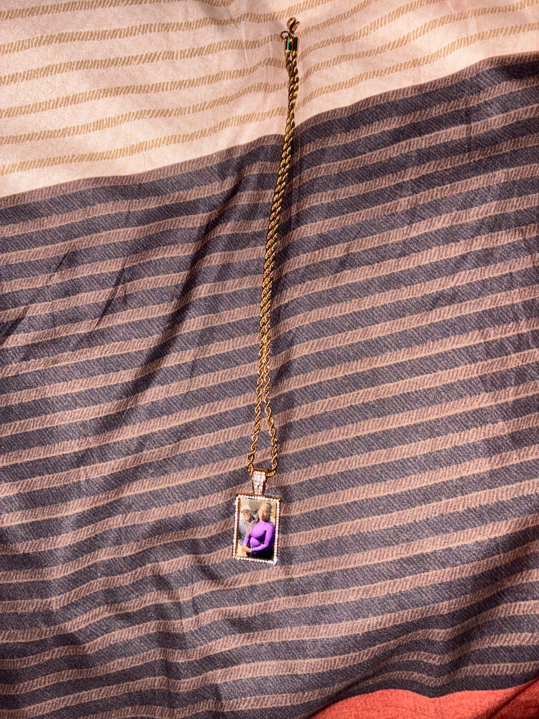 Customer photo review of Personalized Diamond Studded Colorful Rectangle Photo Necklace