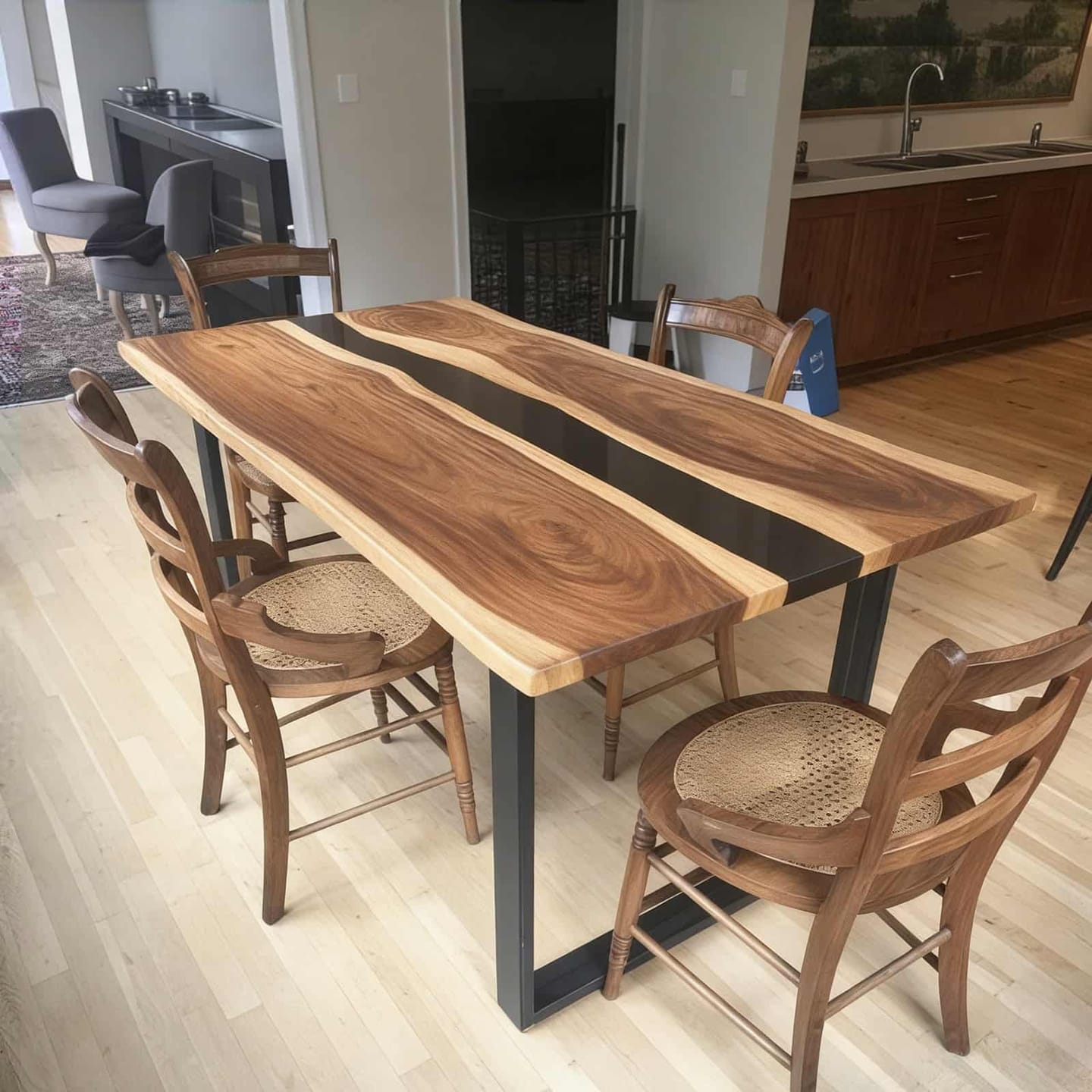 Customer photo review of Custom Live Edge Matte Epoxy Table Made of Black Walnut Wood CRT-064