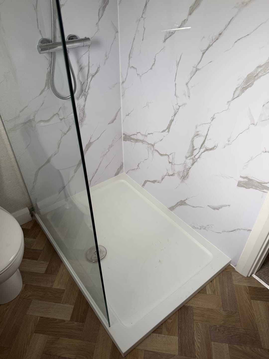 Customer photo review of Premium Carrara White Marble Gloss Shower Wall Panel - 1M x 2.4M