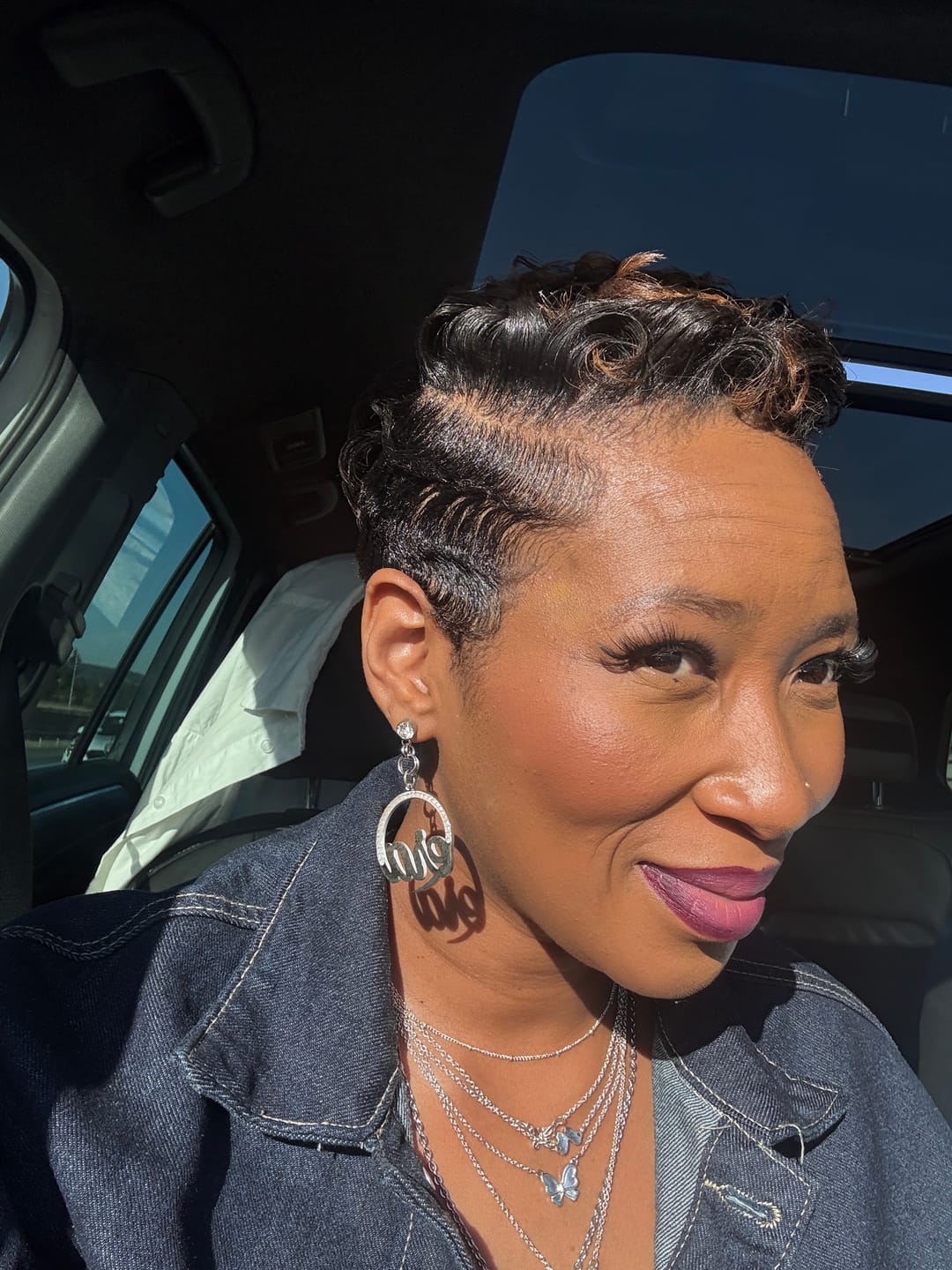 Customer photo review of Silver Muse Drop Hoops