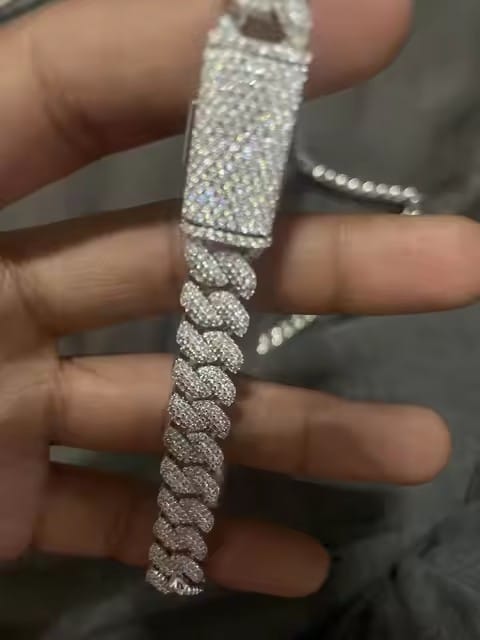 Customer photo review of 13MM 15MM 18MM 20MM VVS Moissanite Three Rows Cuban Chain For Men Iced Out 925 Silver