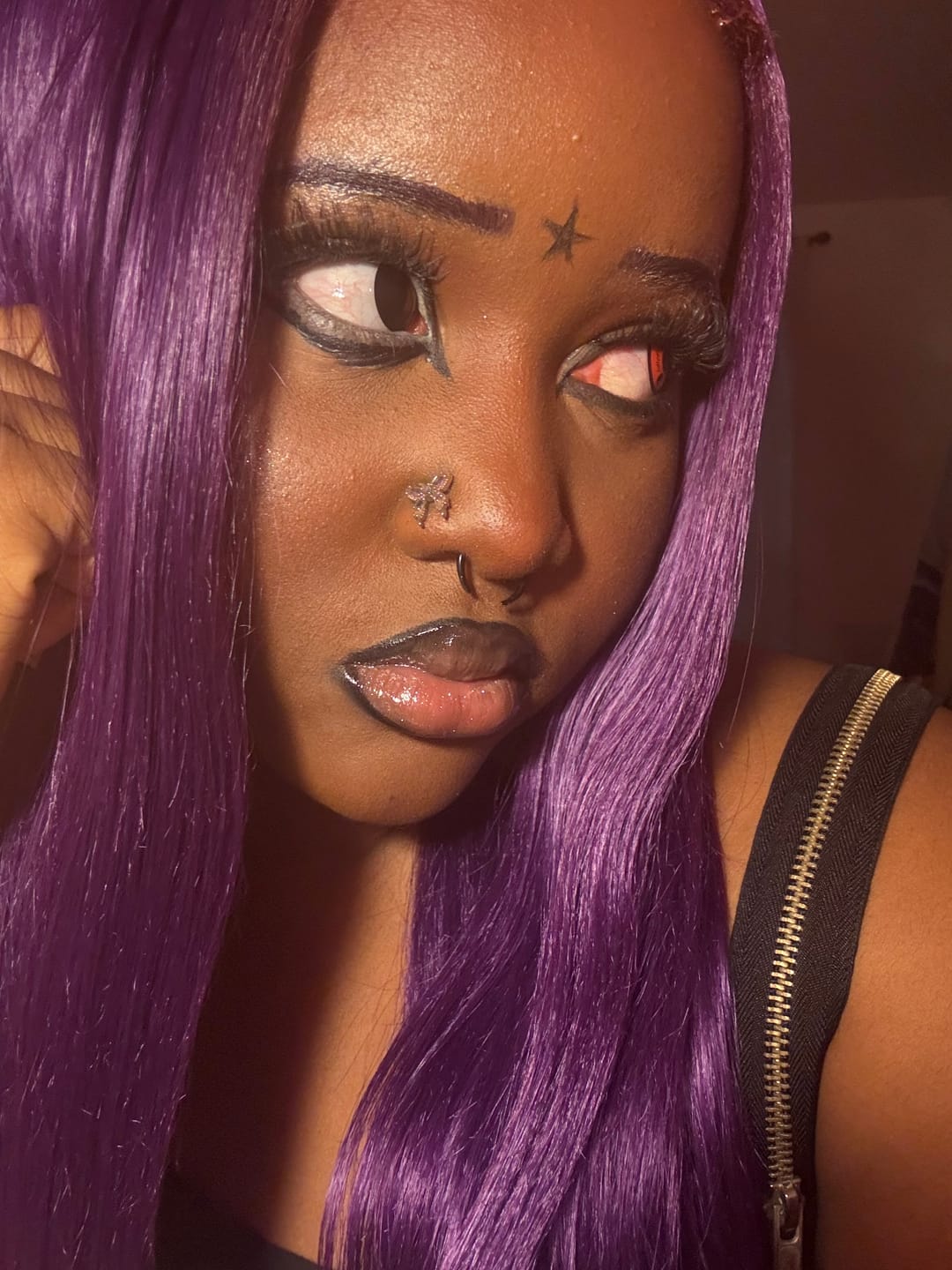 Customer photo review of Halloween black block Prescription Colored Contact Lenses
