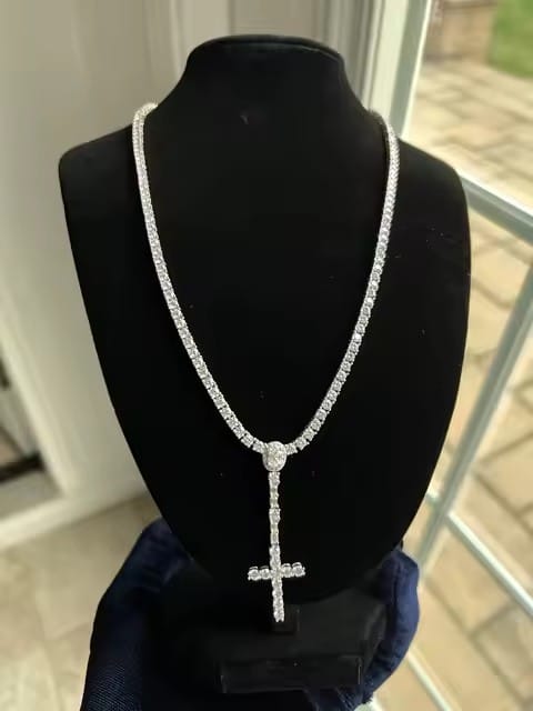Customer photo review of Cross Tennis Rosary Chain Necklace VVS Moissanite Diamond Solid Silver
