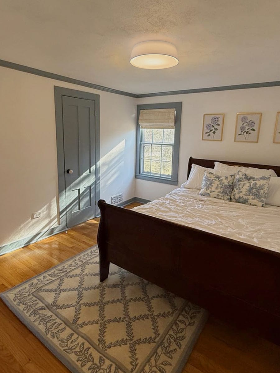 Customer photo review of Off-white Linen Lampshade Dimmable LED Flush Mount Ceiling Light