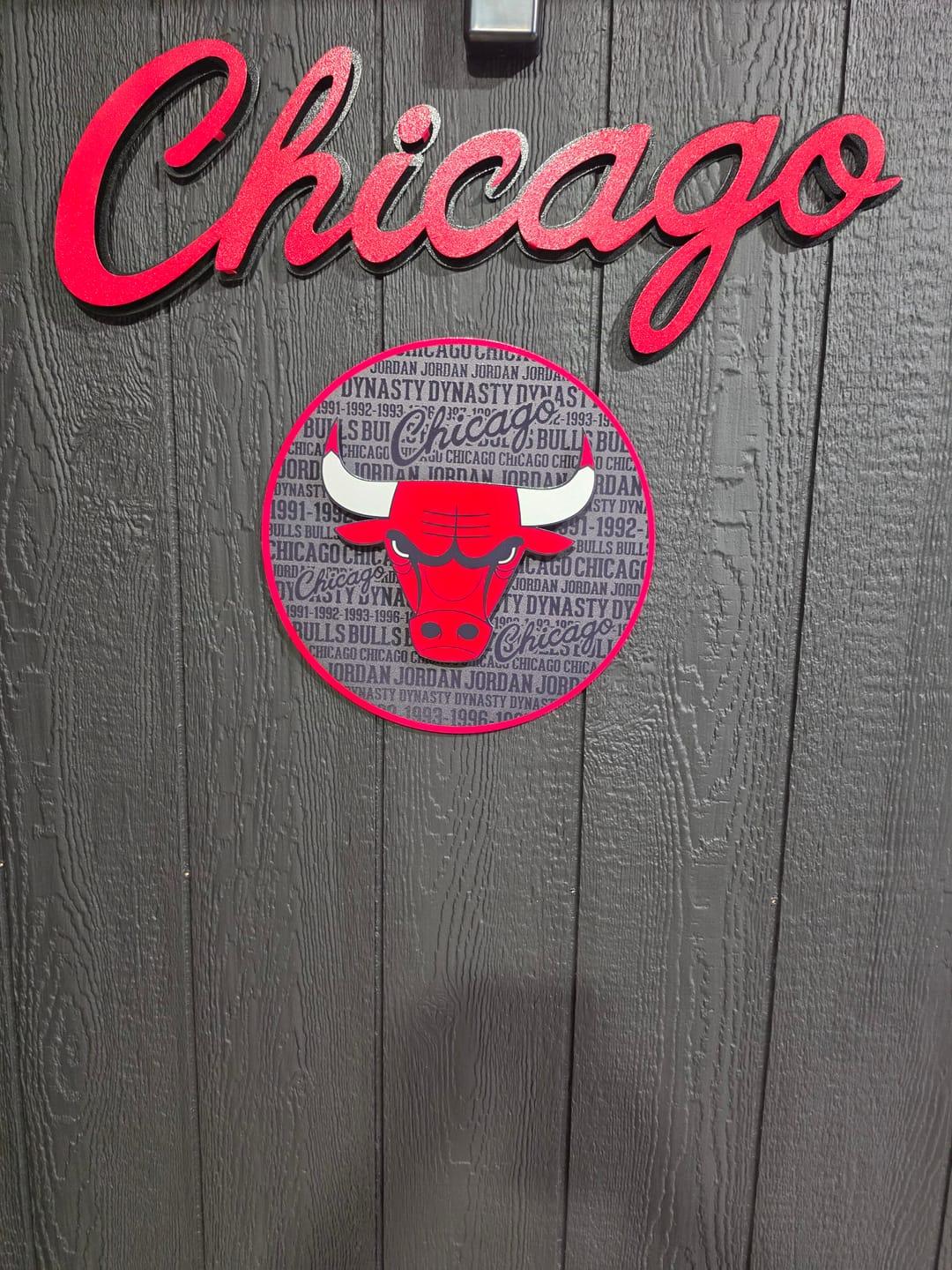 Customer photo review of Chicago Bulls Script Vintage 3D Metal Wall Art