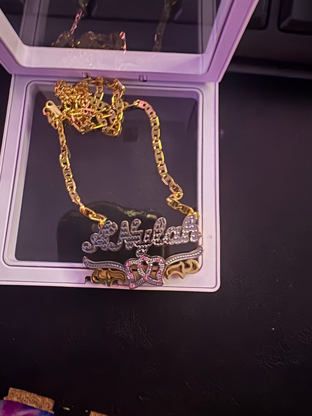 Customer photo review of Kids Double Plated Double Heart Name Necklace w/ Clip Chain