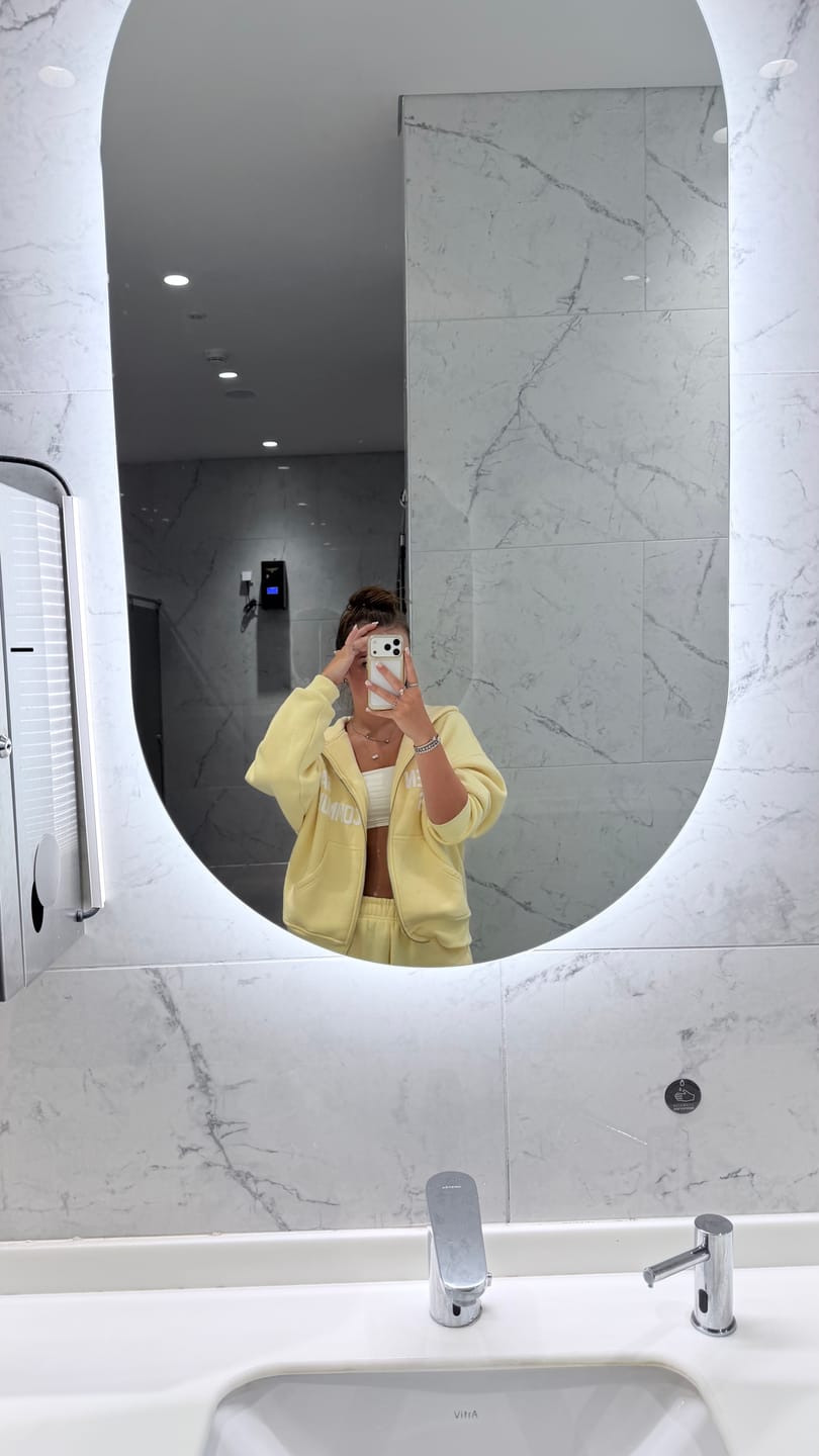 Customer photo review of GATED COMMUNITY STRAIGHT LEG SWEATPANTS BUTTER YELLOW