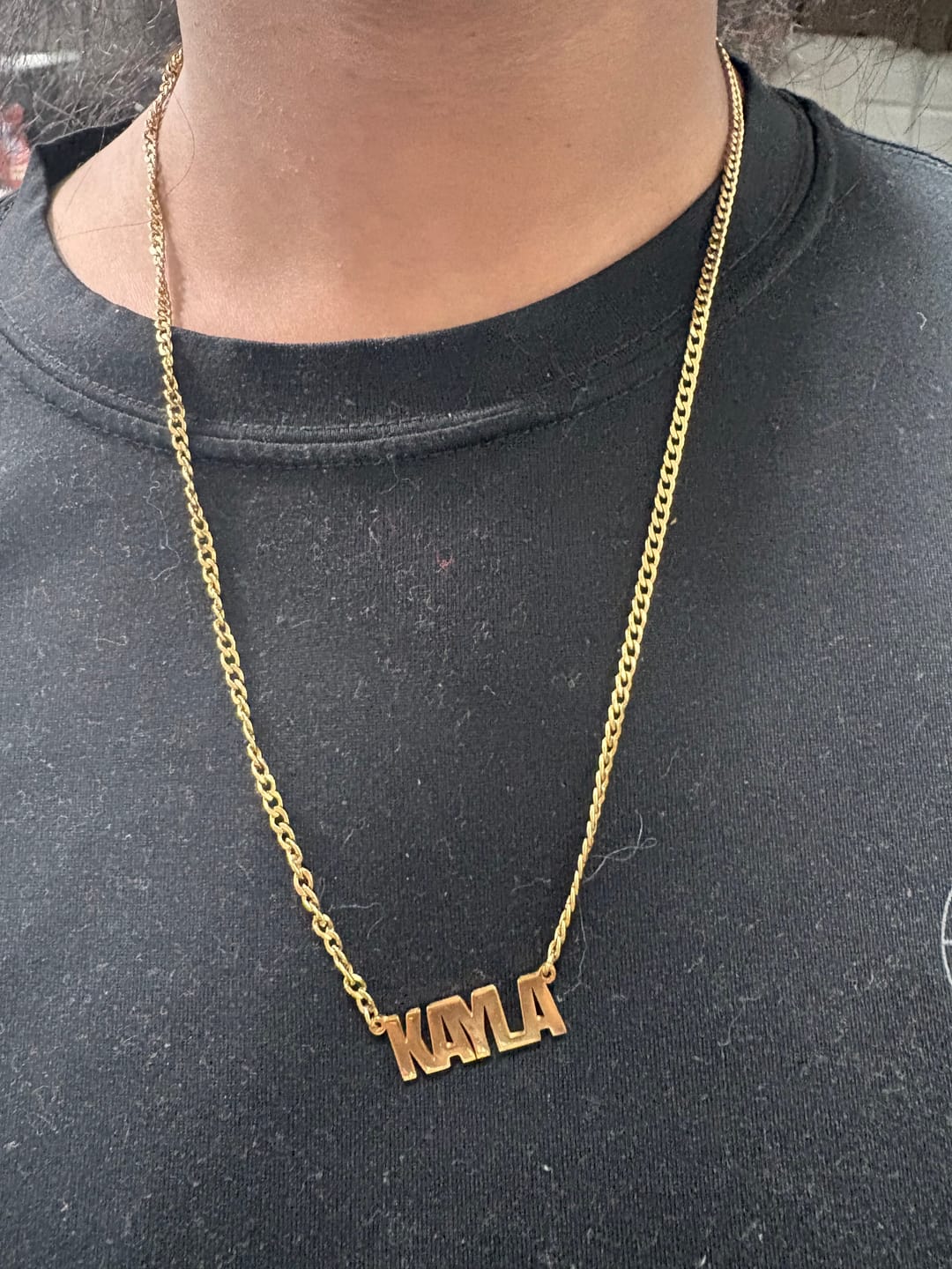 Customer photo review of Block Name Necklace w/ Cuban Chain