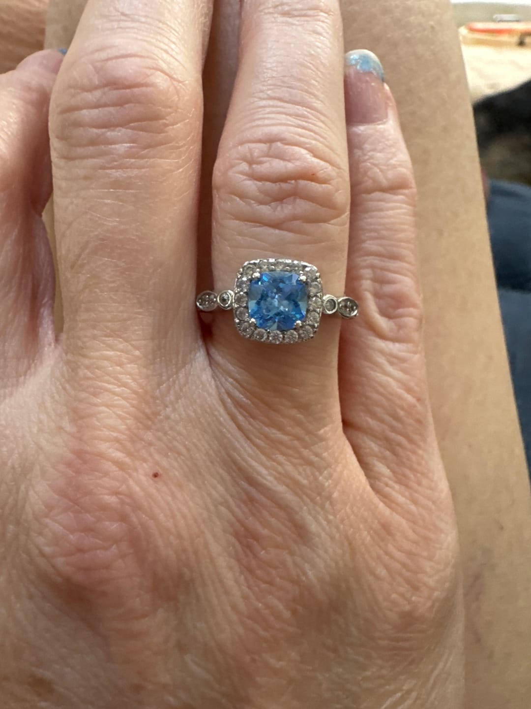 Customer photo review of Winter Diamond™ Ring — 18K White Gold | Cushion Blue Topaz