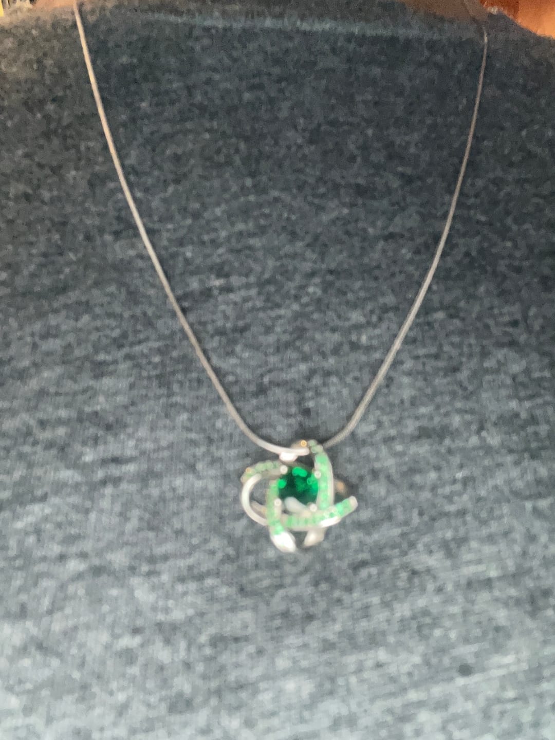 Customer photo review of Celtic Knot™ Pendant — 18K White Gold | Emerald
