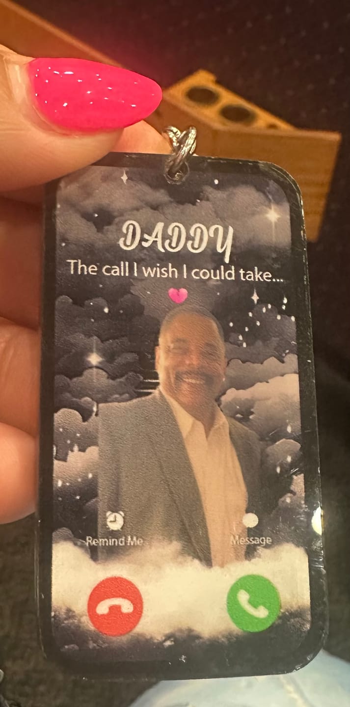 Customer photo review of The Call I Wish I Could Take Memorial Sympathy Gift Remembrance Keepsake Photo Personalized Acrylic Keychain
