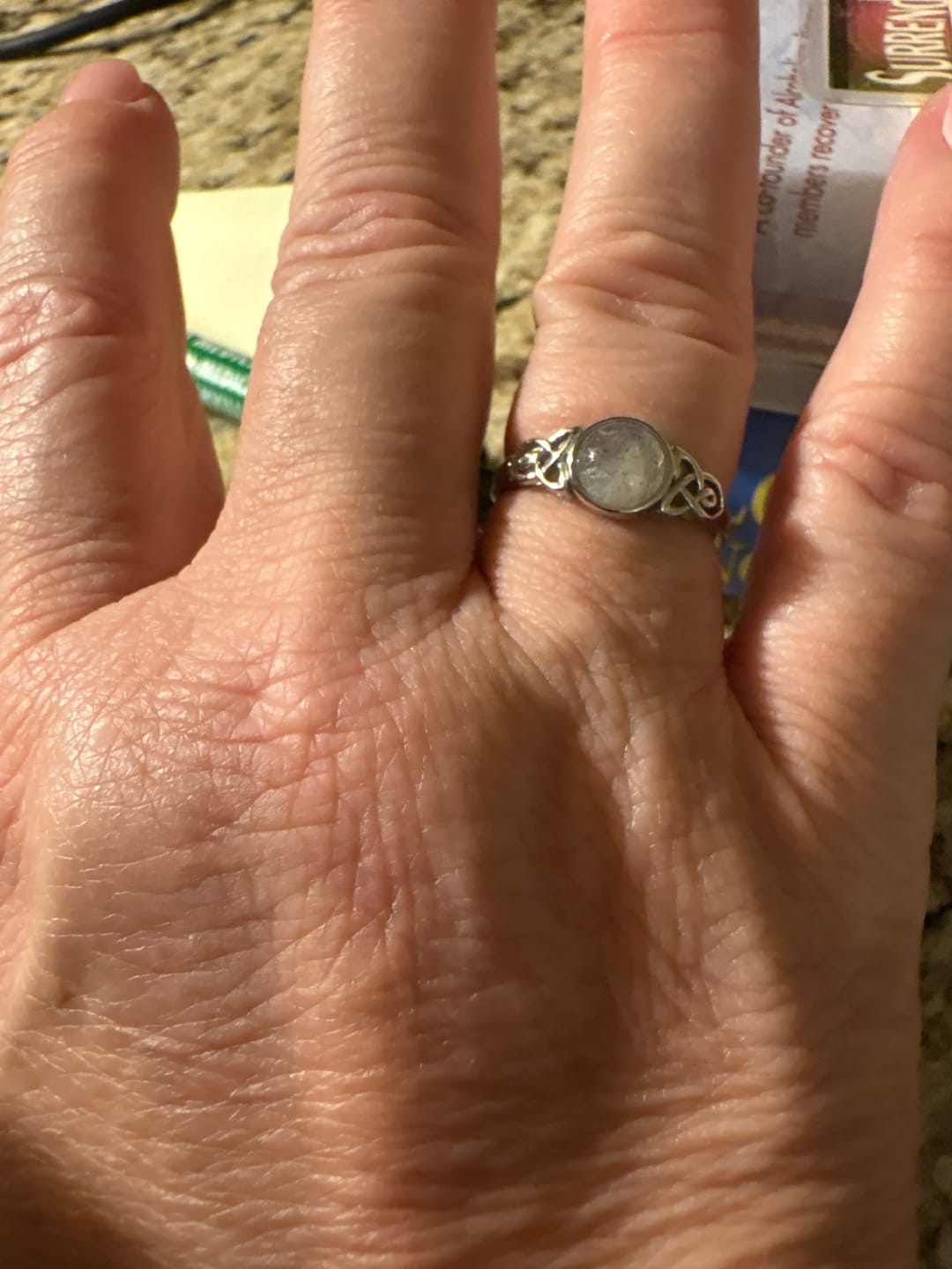 Customer photo review of Celtic Mother™ Ring — 18K White Gold | Moonstone