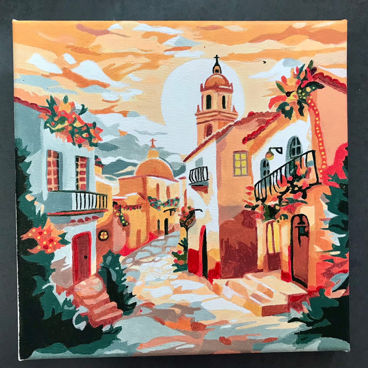 Customer photo review of Mini Peinture par Numéros 20x20cm avec cadre Église de Village Ensoleillé