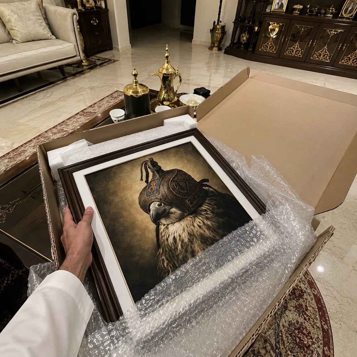 Customer photo review of Artura Paint | Guardian of Tradition Hooded Falcon Portrait