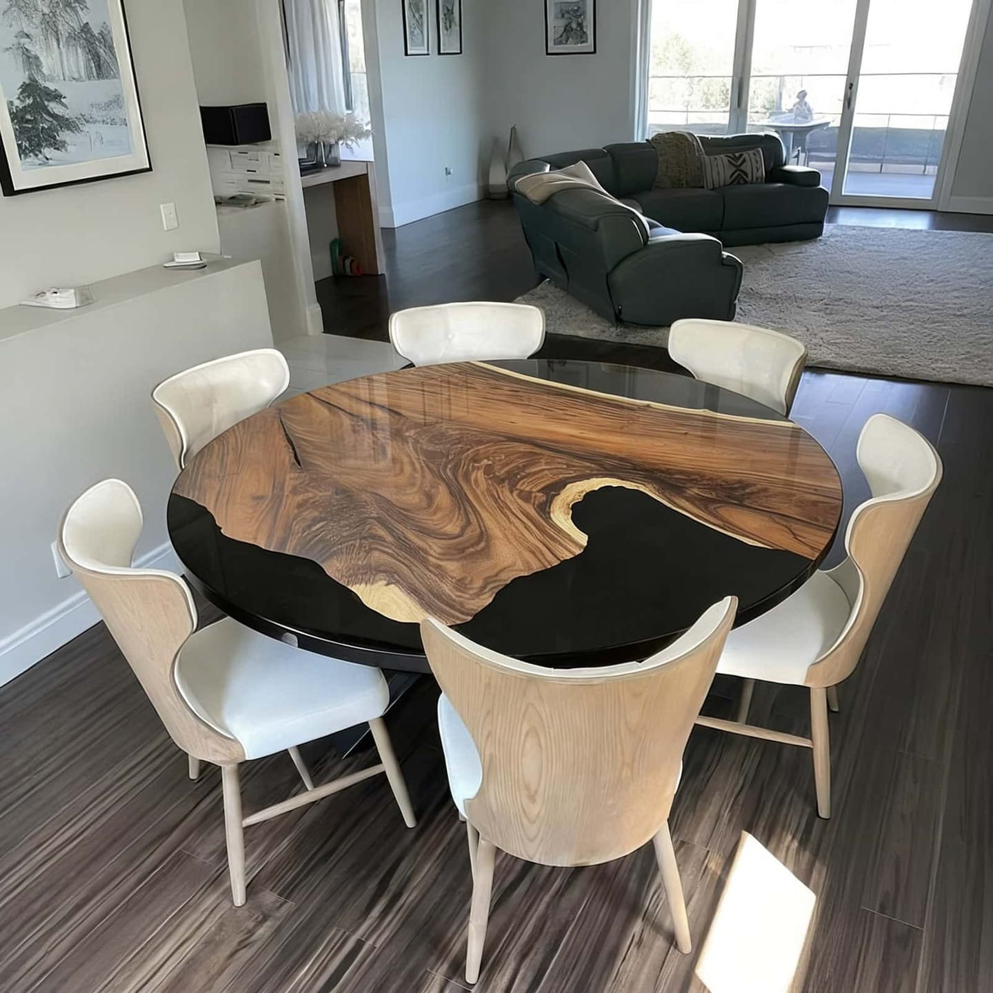 Customer photo review of Chicago Minimalist Round Walnut Black Epoxy River Table CRT-233