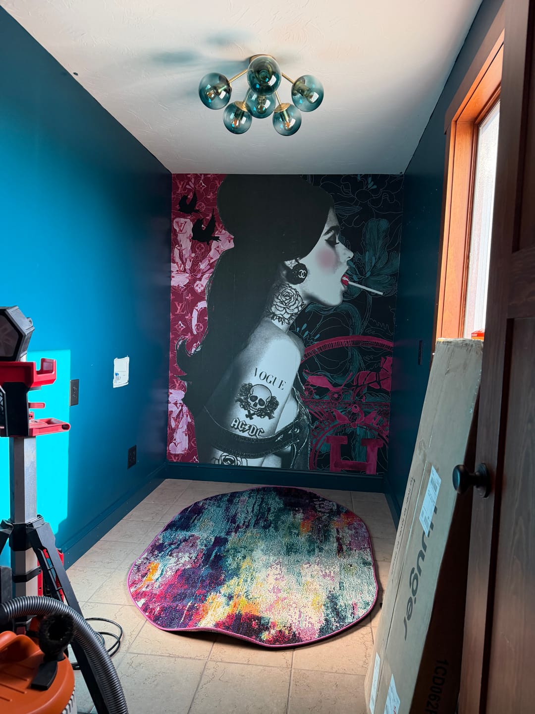 Customer photo review of Bloom Brass Blue Glass Bubble Semi Flush Chandelier