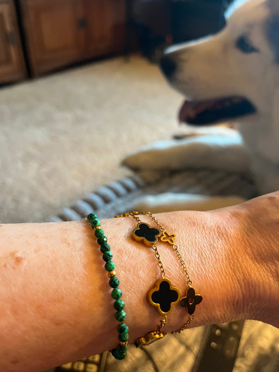 Customer photo review of Emerald Green Beaded Bracelet