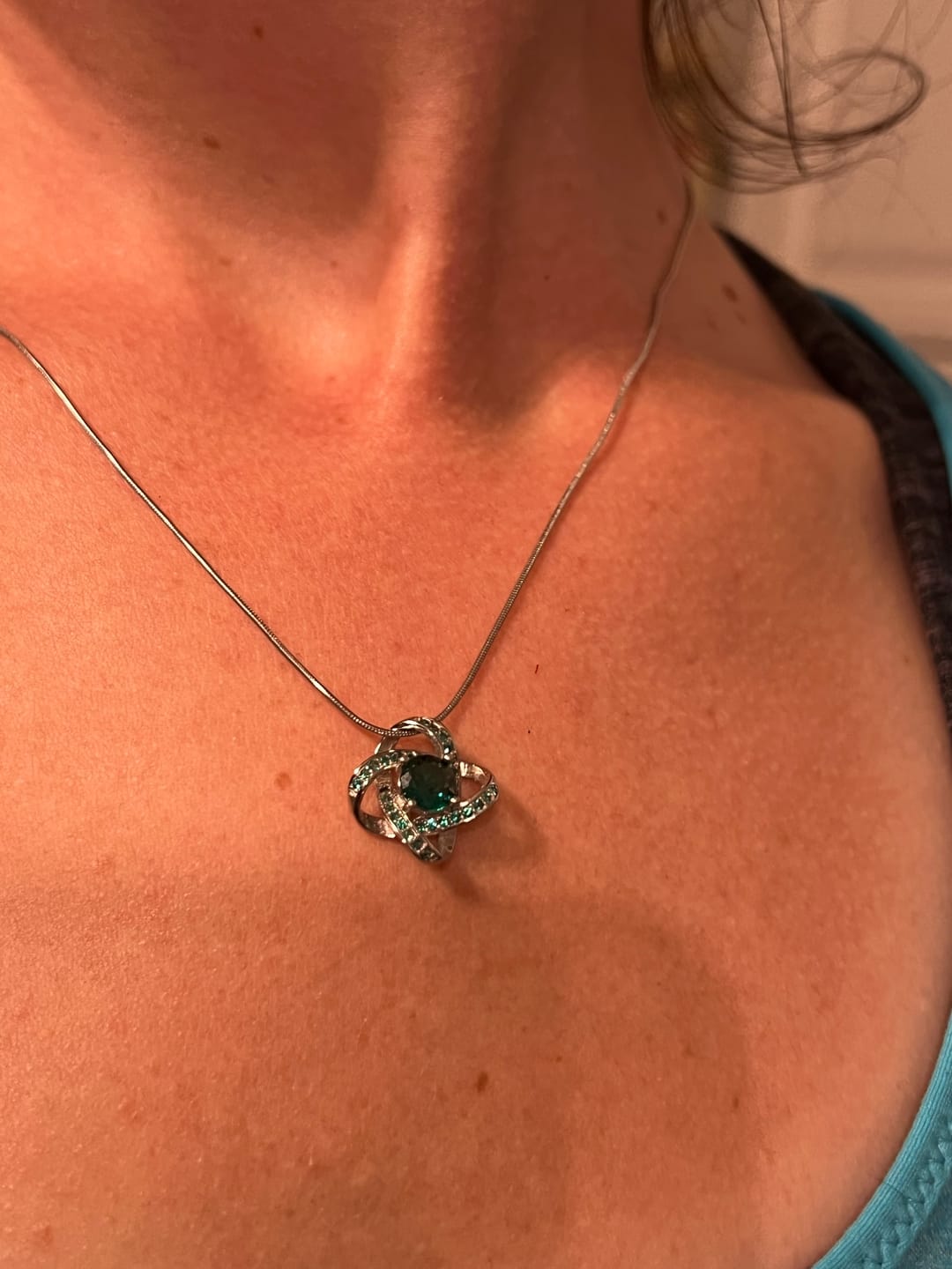 Customer photo review of Celtic Knot™ Pendant — 18K White Gold | Emerald