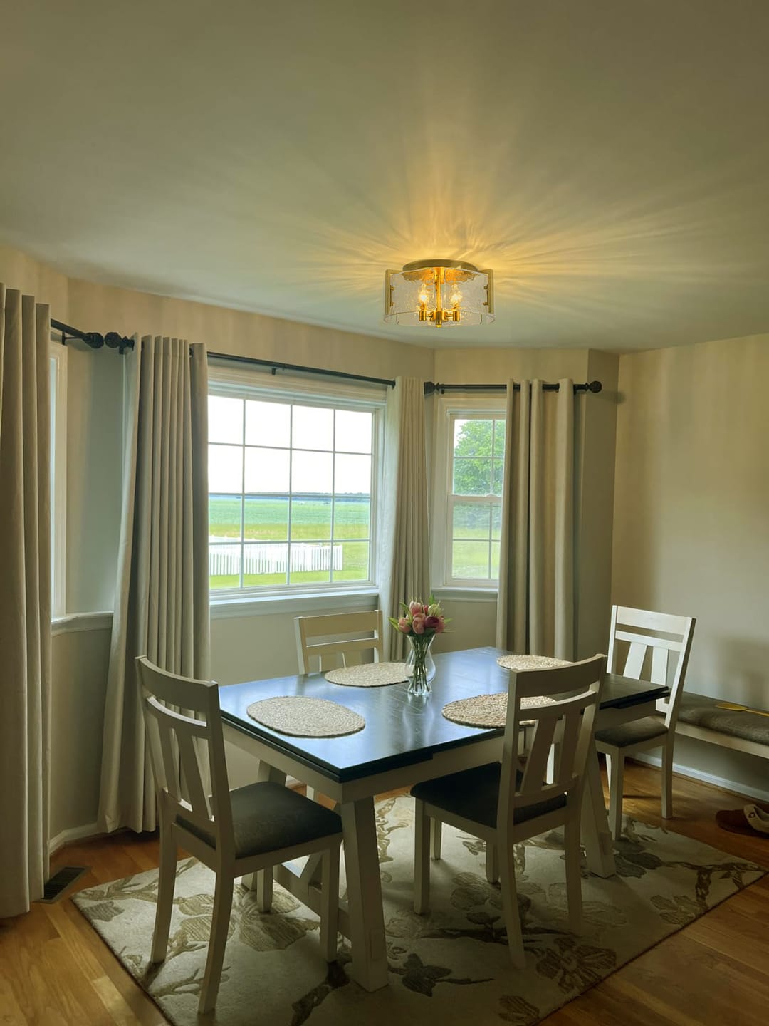 Customer photo review of Modern Brass 3-Light Rippled Glass Round Drum Semi-flush Mount
