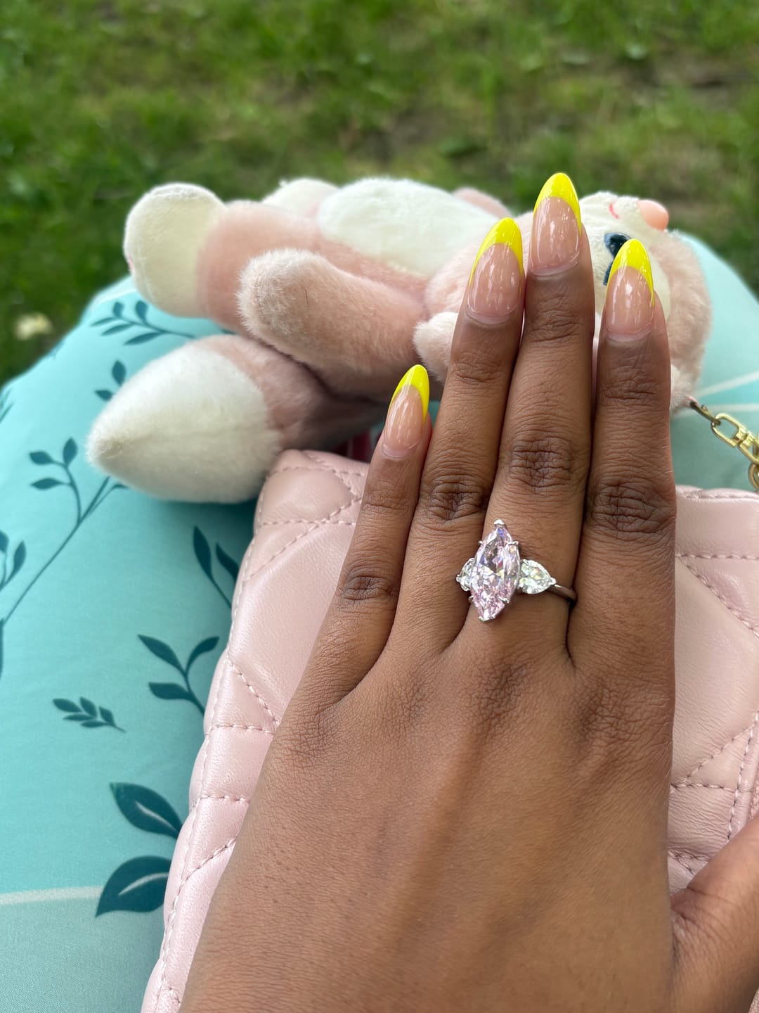 Customer photo review of 6.0Ct Pink Marquise Cut Three Stone Engagement Ring In Sterling Silver