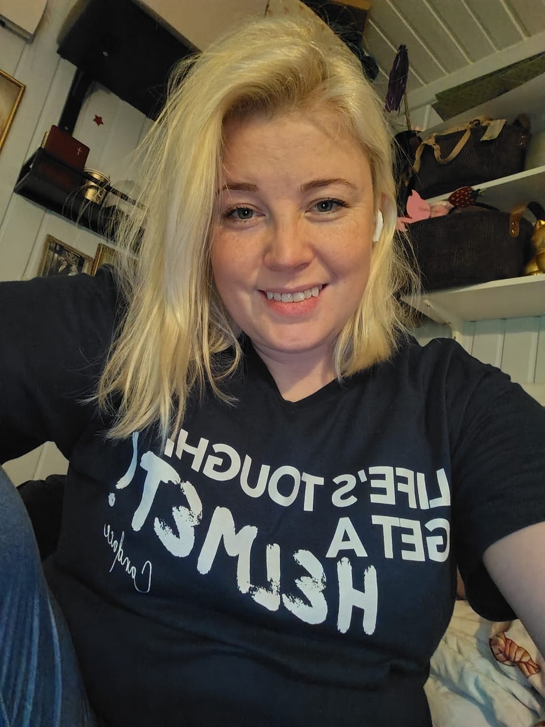 Customer photo review of Get A Helmet T-Shirt