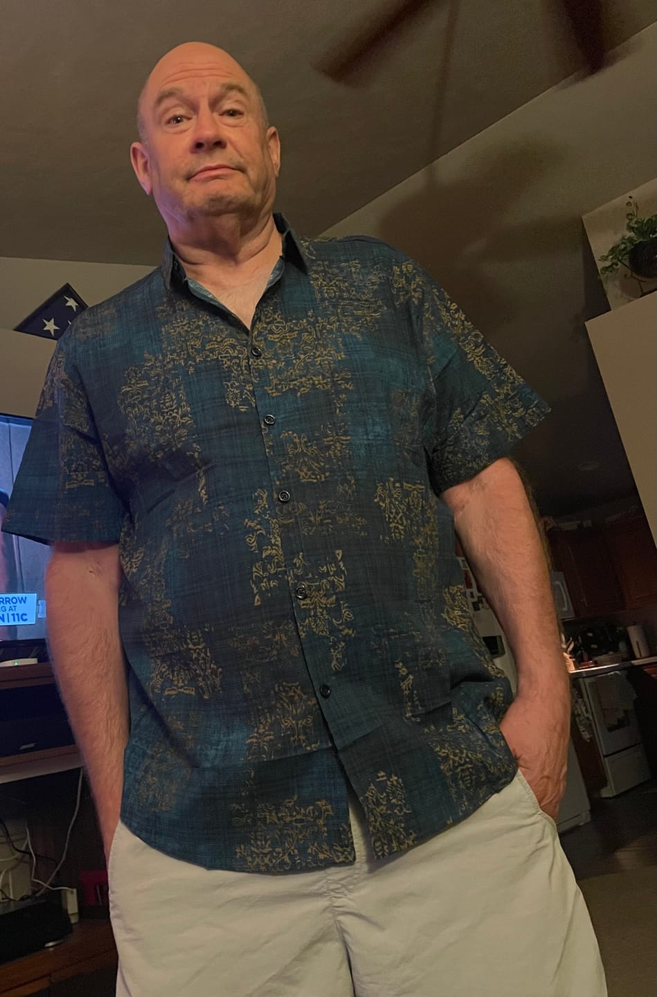 Customer photo review of Men's Blue Cotton Vintage Short Sleeve Summer Button Up Shirt