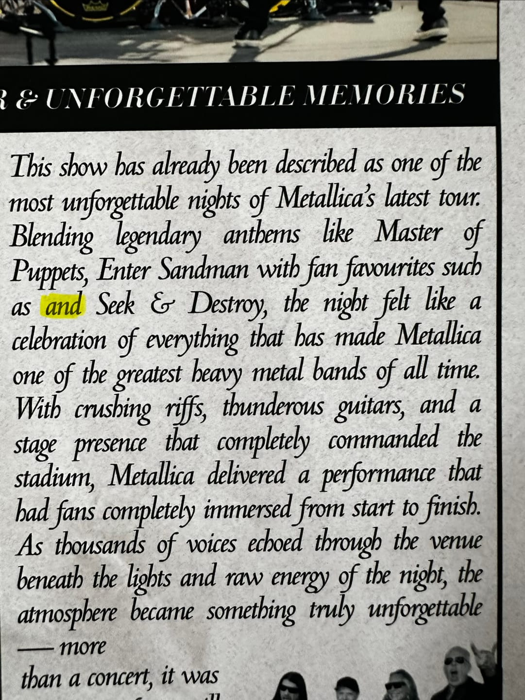 Customer photo review of Metallica - Personalised Newspaper Style Concert Poster