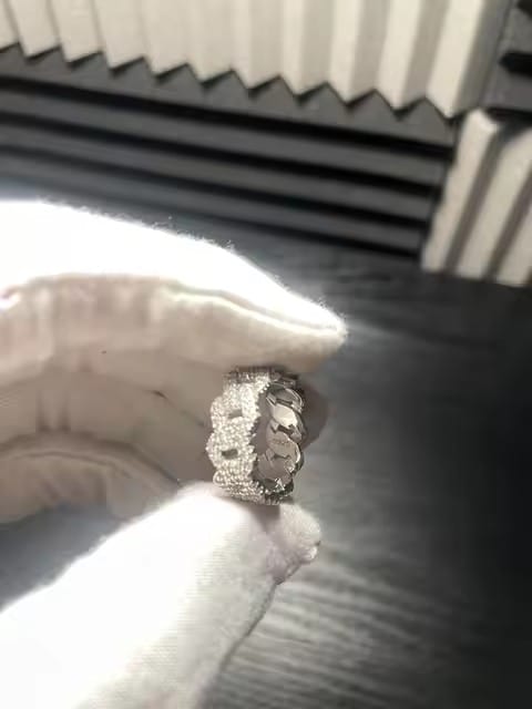 Customer photo review of Iced Out Moissanite Cuban Link Ring Sterling Silver - Hip Hop Jewelry