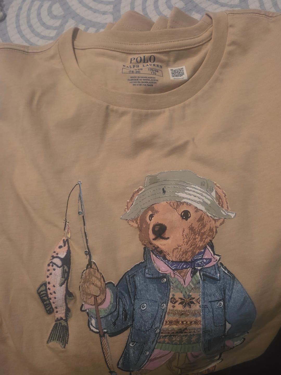Customer photo review of Polo Ralph Lauren Boy's Polo Bear Cotton Jersey Tallow Cream