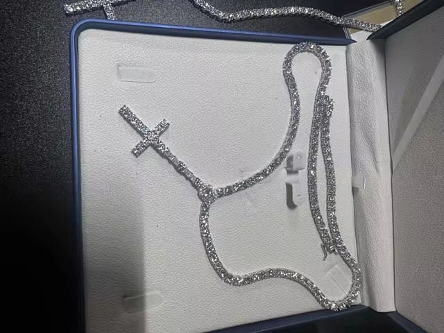 Customer photo review of Cross Tennis Rosary Chain Necklace VVS Moissanite Diamond Solid Silver