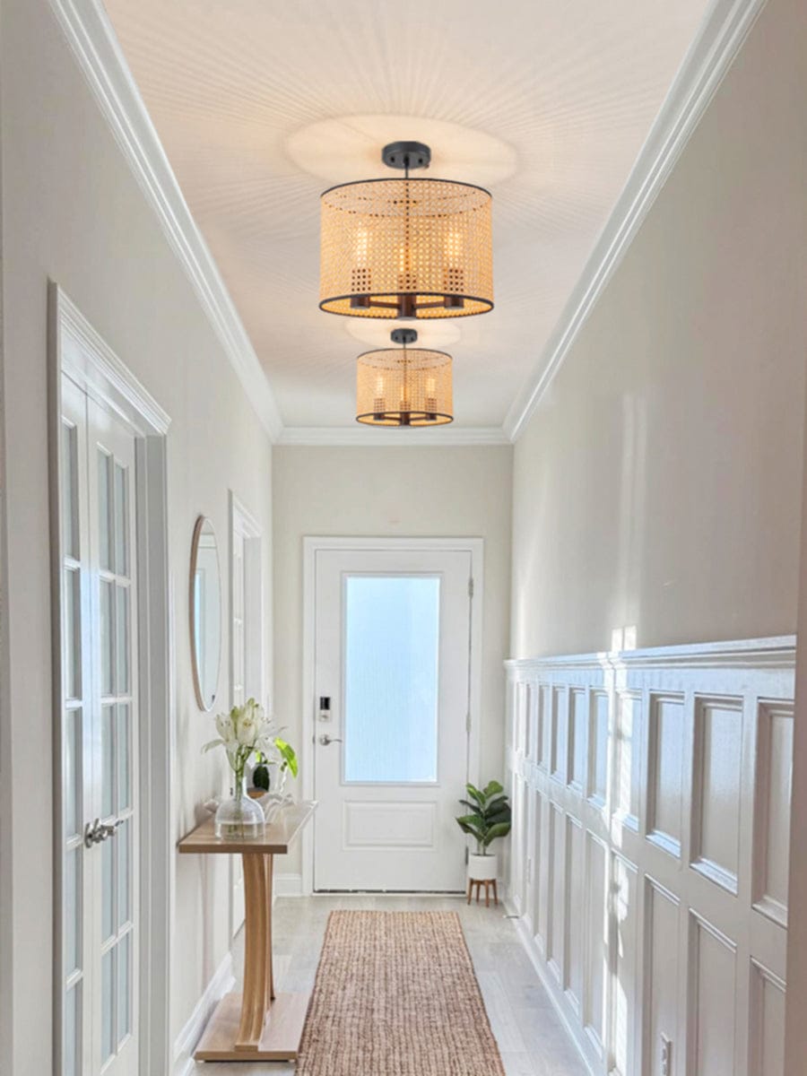 Customer photo review of Coastal Style Handmade Woven Rattan Drum Pendant