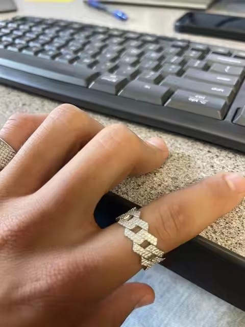 Customer photo review of Iced Out Moissanite Cuban Link Ring Sterling Silver - Hip Hop Jewelry