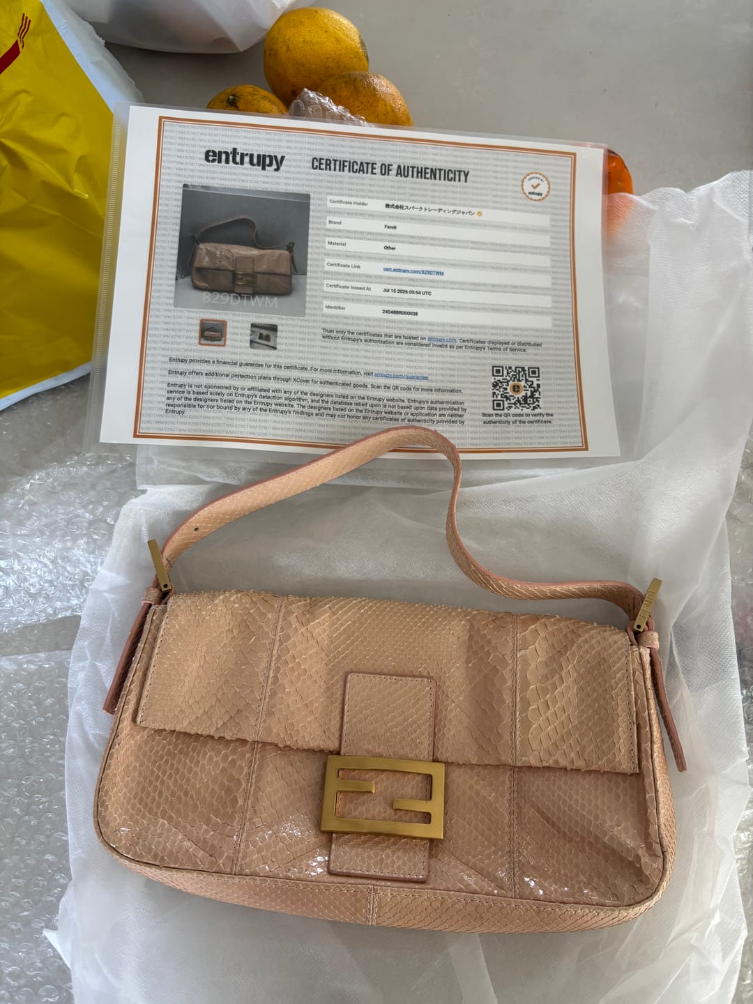 Customer photo review of [Exclusive] FENDI Vintage FF Logo Mamma Baguette Bag Pink Beige Leather 800803