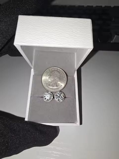 Customer photo review of Screw Back S925 4MM to 10MM Halo Moissanite Diamond Style Earrings With VVS Moissanite