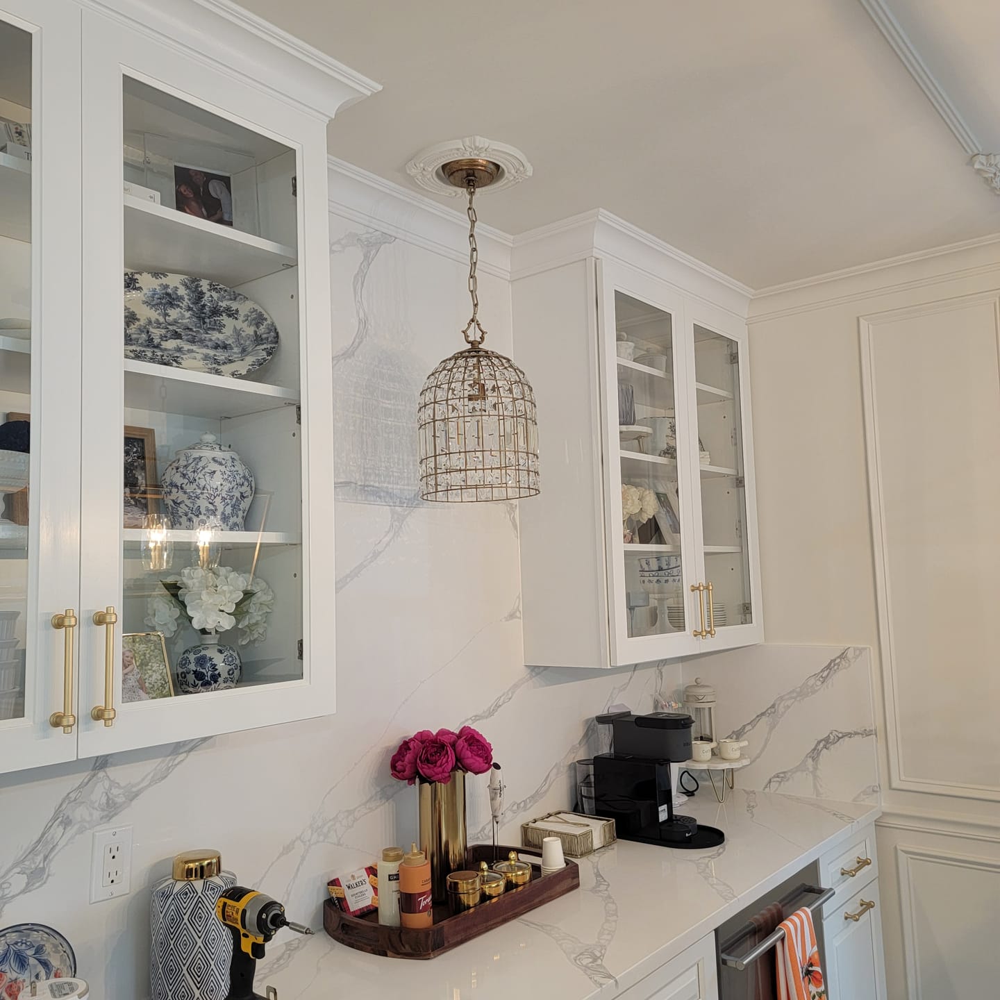 Customer photo review of French Shabby Chic Antique Brass Crystal Cage Chandelier