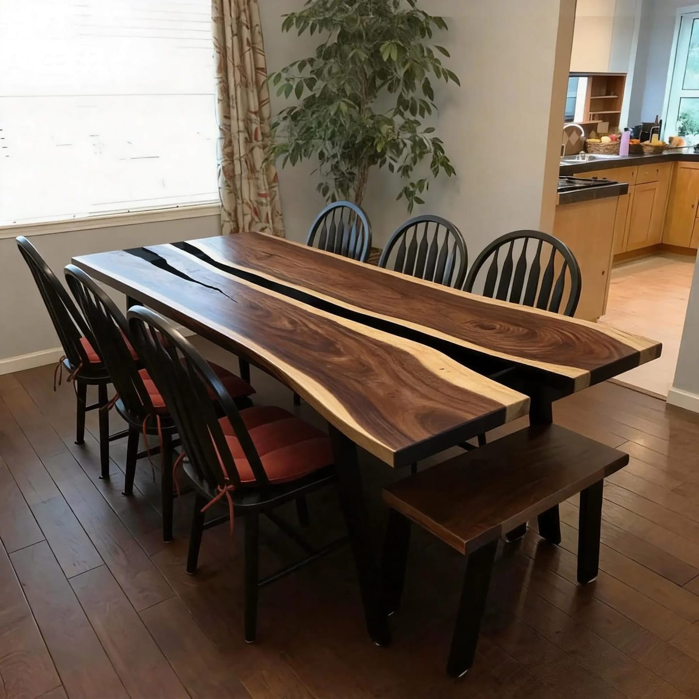 Customer photo review of Custom Live Edge Matte Epoxy Table Made of Black Walnut Wood CRT-064