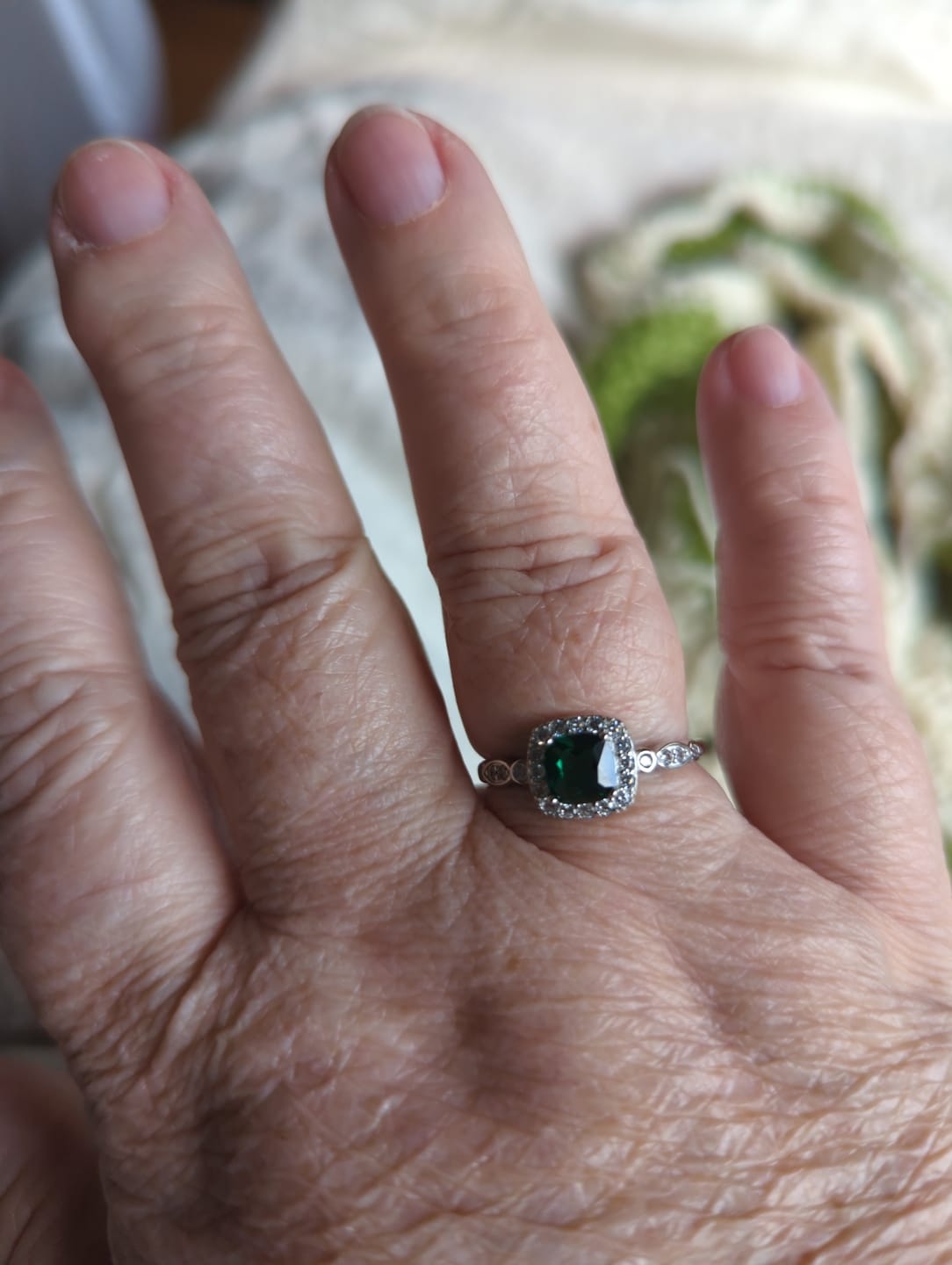 Customer photo review of Enchanted Emerald™ Ring — 18K White Gold | Diamond Accent
