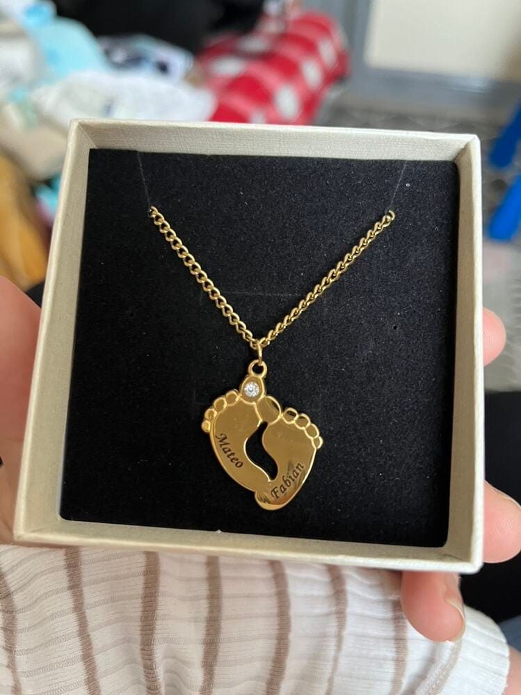 Customer photo review of Baby Feet Necklace with Engraving